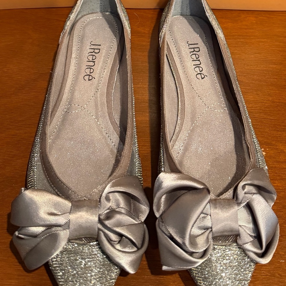 J.Renee Metallic Silver Flats with Bow
